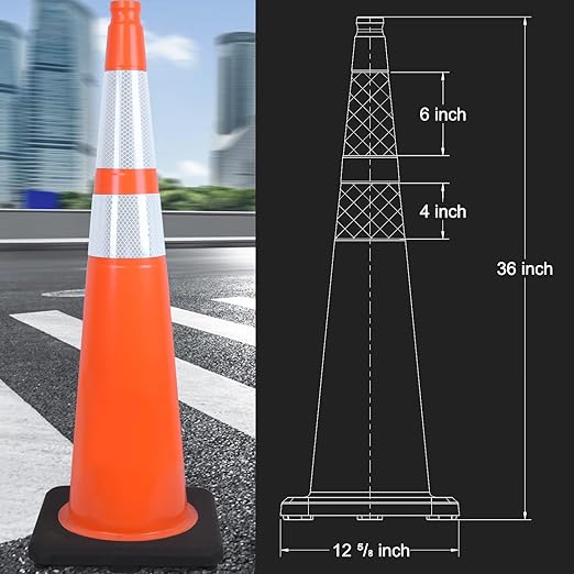 6 Pack Extra Large 36" Inch PVC Traffic Cones with Heavy-Duty Base, High-Visibility All-Weather Safety Cones for Road Construction, Parking Lot, and Garage Use (6, Orange, 36" Extra Large)