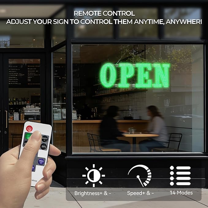 30" x 10" Large LED Open Signs with Remote Control 14 Modes Dimmable Open Sign for Business Window Stores Retail and Restaurant Green