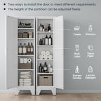 67''Farmhouse Metal Storage Cabinet with Barn Doors,Steel File Cabinet for Home Office,Kitchen Pantry 4 Adjustable Shelves,Freestanding Cupboard for Kitchen,HomeOffice(White)