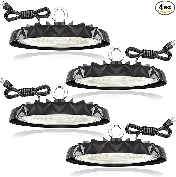 4-Pack 150W LED High Bay Lights 19500LM,Industrial Warehouse Shop Factory Light Fixture,6000K Daylight White,AC100-277V