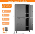 Aobabo Metal Locker for Employees, 6 Doors Metal Locker Cabinet with Lock, Industrial Storage with 18 Hooks, Storage for Office, Gym, Dormitory, Assembly Required, Dark Grey