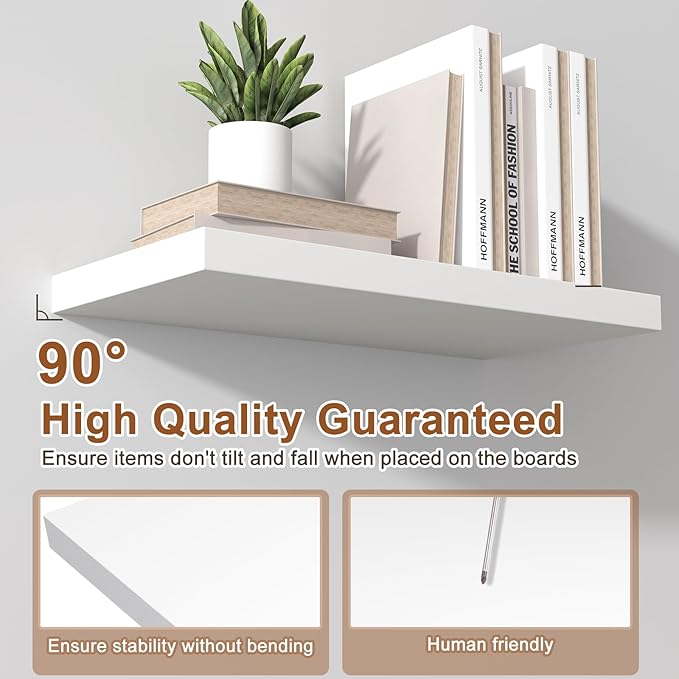 12 Inch Deep Floating Shelves for Wall 2 Pack Floating Shelfs Large Storage Space Wall Decor Display Shelf for Bathroom Living Room Bedroom Kitchen 40" W x 12" D x 1.2" H White
