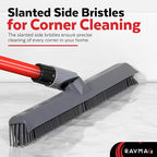 2-in-1 Silicone Rubber Broom Carpet Rake and Squeegee - Swivel Pet Hair Removal Broom with 1 Piece Long Handle - Slanted Side Bristles for Corners - Multipurpose Broom for Carpet, Hardwood Floor, Tile