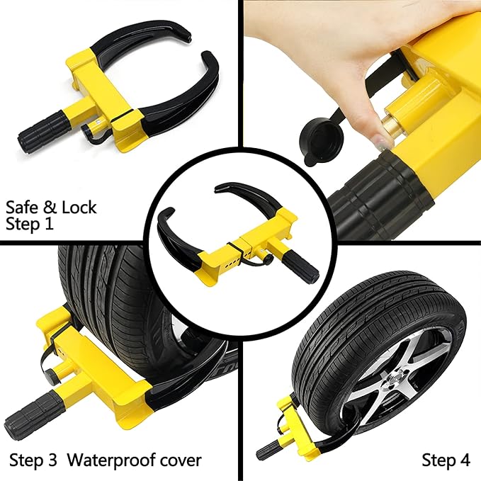 KAYCENTOP Universal Wheel Lock Clamp Anti Theft Trailer Locks Fit Most Vehicles Max 11" Tire Width Security Tire Boot Lock for Trailers SUV Boats ATV's Motorcycles Golf Cart 2 Packs 6 Keys Alike