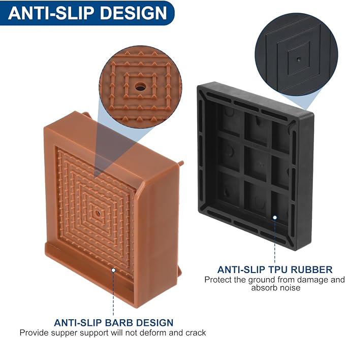 uxcell Furniture Risers 4.3 Inch, 4Pcs Square Bed Risers Adjustable Couch Lifter Block for Extender for Bed Desk Sofa Table Lift Support Up to 1300Lbs, Brown