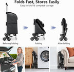 KEDSUM 2 in 1 Aluminum Alloy Stair Climbing Cart, 300LBS Grocery Cart on Wheels, Foldable Shopping Carts with Waterproof Oxford Black Bag for Groceries, Lightweight & Durable Aluminum Frame