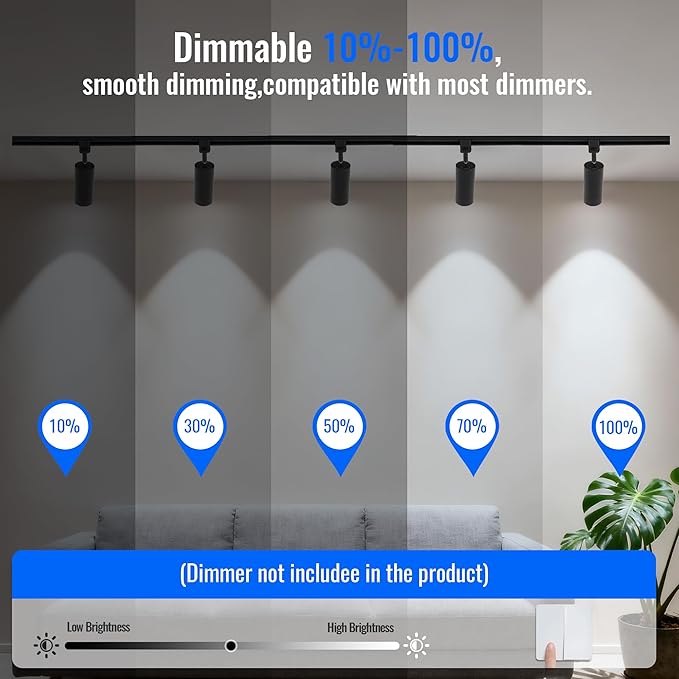 5CCT LED Track Lighting Heads Dimmable 20W 5CCT 2700K/3000k/3500k/4000k/5000k,Versatile H Track Lighting Heads,Zoomable Beam 15° to 60° Ideal for Accent Art and Task Lighting, (Black, 4 Pack)