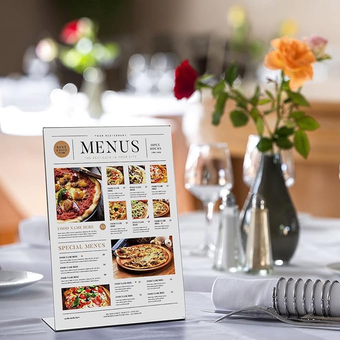 Laerjin Acrylic Sign Holder 4 x 6 - 10 Pack Slanted L-Shaped Photo & Menu Display Stand, Clear Plastic Frame with Side Loading Design - For Tabletop Signs in Cafés, Events, Retail