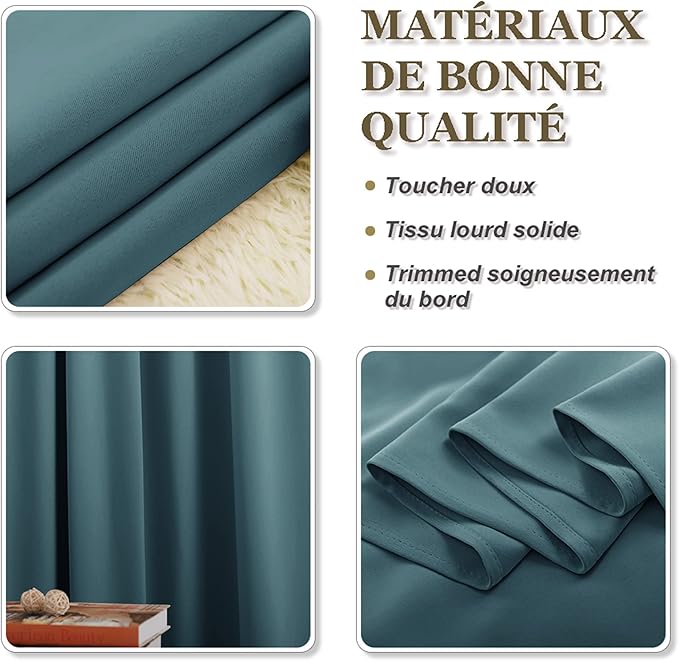 PONY DANCE Slate Blue 36 inch Length Curtains - Room Darkening Kitchen Solid Thermal Draperies Rod Pocket Short Panels Drapes for Bedroom Window Treatments, 42 W by 36-inch L,Slateblue, 2 PCs