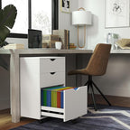 HollyHOME 3-Drawer Wood File Cabinet, Under Desk Cabinet for Home Office, Rolling Storage Shelf for Home, Printer Stand, for A4, Letter-Size, 11.8in Hanging File Folders, White