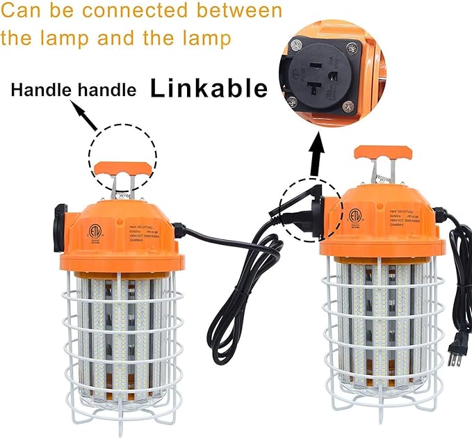 100W LED Temporary Work Light Waterproof Lights Construction Lights Work Site Lighting Temporary Construction Lighting 15500Lm 5000K Daylight White Lighting for Construction Job Site