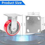 Nefish 5 Inch Industrial Fix Casters, Heavy Duty Plate Caster with No Noise Polyurethane Wheel on Steel Hub, 1000 Lbs Load Capacity Per Rigid Casters for Utility Cart, Dollies (2 Pack)