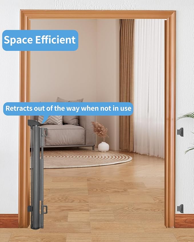Retractable Baby Gate for Doorways and Stairs, Mesh Safety Gate for Pet, Indoor & Outdoor Use, One-Hand Operation, Easy Installation, 33.6" Tall, Expands to 55" Wide（Grey,33.6"x55"
