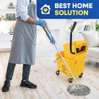 Commercial Mop Bucket with Wringer on Wheels, Heavy Duty Industrial Mop Bucket and Wringer, Side-Press Bucket with Wringer Set for Home Office Restaurant Business, 35-Quart - Yellow