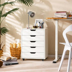 File Cabinet, Mobile Filing Cabinet w/Universal Wheels & 5 Drawers, Wood Printer Stand with Storage, Rolling File Cabinets for Home Office, Living Room, Bedroom (White, 5 Drawers)