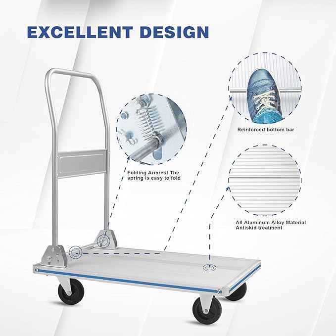 Flatbed Cart Aluminum Foldable Platform Cart 440lbs Capacity(29" Lx19 W)