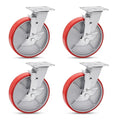 Nefish 8 Inch Industrial Casters Set of 4, Heavy Duty Casters with Brake 6000 Lbs, No Noise Polyurethane Wheel on Steel Hub, Swivel Plate Caster Wheels for Toolbox Workbench (4 Swivel & Brakes)