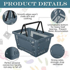 20 Pcs Bulk Shopping Baskets with Handles, 20 L Plastic Grocery Basket 16.9'' x 11.8'' x 9.1'' Portable Shopping Cart for Retail Stores Supermarket(Dark Gray)