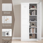 Yizosh Metal Storage Cabinet - 71" White Kitchen Pantry with 2 Doors and 5 Adjustable Shelves, 5-Tier Tall Steel Locker for Living Room, Dining Room