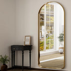 71''x30'' Large Arched Full Length Mirror, Floor Standing Stylish Full Body Mirror with Rounded Corners for Home Decor, Aluminum Alloy Frame Hanging Mirror for Wall, Gold