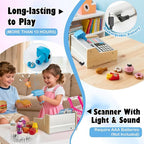 Wooden Cash Register for Kids with Shopping Cart Rechargeable Kid Cash Register with Scanner Gift for Kids Age 3 4 5 6 7 8 9 Year Old Pretend Play for Toddlers Toys for 3-12 Year Old Boys