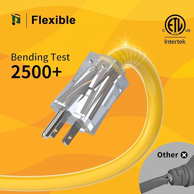 PLUGTUL 12 Gauge Extension Cord 100 Ft, Heavy Duty Outdoor Extension Cord Waterproof Lighted End SJTW, 3 Prong Grounded Plug for Safety, 15A 1875W, ETL Listed, Great for Garden and Home, Yellow