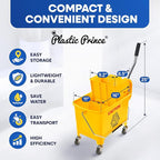 Mop Bucket with Wringer on Wheels Small 5 Gallon, Heavy Duty Dual Chamber Industrial Mop Bucket Separate Dirty Water, Perfect for Business Household, 20 Quart Yellow