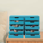 4-piece Drawer Cabinet, Organizer Sorter Container Keeper Unit Storage Box Stackable Chest Divider Shelf System with 10 Drawers & 4 Stackable Units for Home Office Study Room Dorm Bedroom(Blue)