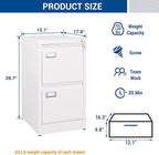 2 Drawers Vertical File Cabinets - 17.8" Deep Lockable Filing Cabinet - Metal Storage Cabinets for Home Office to Hanging Files Letter/Legal/F4/A4 Size