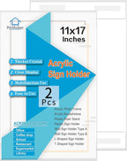 PecMuikee Acrylic Sign Holder 11 x 17 Horizontal Wall Mount Sign Holders Clear Acrylic Frame with Double Sided Tape Clear Poster Frames Plastic Sign Holder for Office, Home, Landscape, 2 Pack
