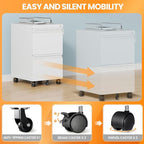 2 Drawer File Cabinet, Fully Assembled Mobile File Cabinets with Lock, Metal Rolling Filing Caninet on Wheels, Small Two Drawer Under Desk Cabnet for Letter/Legal / A4 / File Box - White