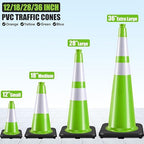 6 Pack 18" Inch Green PVC Traffic Cones with Heavy-Duty Base, High-Visibility All-Weather Safety Cones for Road Construction, Parking Lot, and Garage Use (6, Green, 18" Medium)