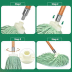 Matthew Cleaning Screw-on Heavy Duty Cotton Wet Mop Replacement Heads(Green, Medium,6 Pack) with 2 Pack Microfiber Cloth for Residential & Commercial Floor Cleaning Use- Fit Standard American Screw