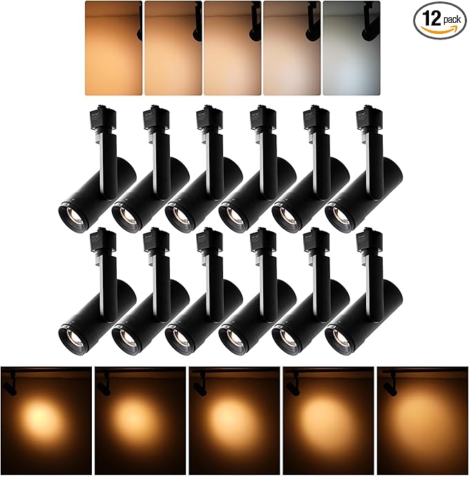 mirrea 5-Color Zoomable LED Track Lighting Heads H-Type Dimmable, 13.5W Black Ceiling Fixtures for Kitchen, Modern Accent Light, 2700-5000K Adjustable, Beam Angle 24°-60°, CRI90+, Pack of 12