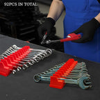 92PC Magnetic Wrench Organizer for Toolbox Drawers - Heavy Duty Modular Tool Rack with SAE/Metric Labels,Customizable Storage & Strong Magnet Base (Red)