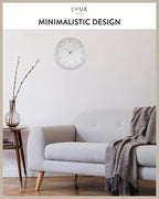 LUUK LIFESTYLE Modern Wall Clock Without Ticking, Pure Minimalist Design, legible Digits, Home Decor for Living Room, Office, in White and Silver