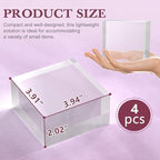 Acrylic Base Stand 4 Pieces Acrylic Blocks for Display 4 X 4 X 2 Inch Clear Polished Block Square Cube Riser Display Pedestal Stands for Jewelry Perfume Ring Collection Props Cake