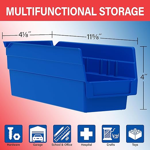 Akro-Mils 30120 Plastic Shelf Bins, Heavy Duty Storage Bins for Garage, Closet, and Drawer Organization, 12-Inch x 4-Inch x 4-Inch, Clear, 24-Pack