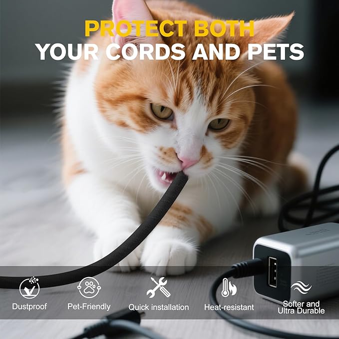 Cord Protectors from Pets No Chew, Ultra Durable Wire Protector Cord Covers for Pets, Flexible Cable Sleeve Cord Management for TV/Computer/Electric Wires/Phone Charging Cables (3/8"-50Feet)
