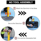 OangeStar 4-Pack Commercial Crowd Control Stanchions with 10ft Retractable Belt, Heavy Duty Queue Barriers for Events, Black Rubber Base Post for High Traffic Areas, Banks & Retail Stores, Yellow
