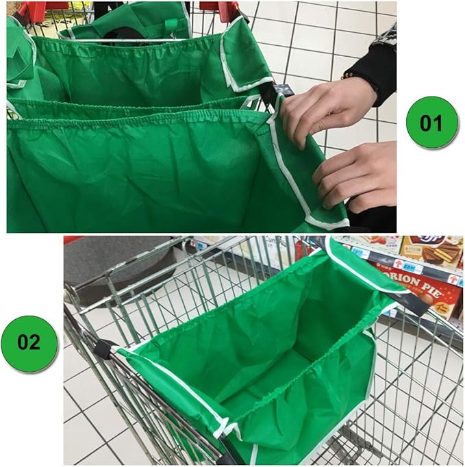 2Pack Reusable Shopping Trolley Bags Grab and Go Bag Collapsible Grocery Tote Bags with Handles, Clip on Shopping Cart As Seen On TV
