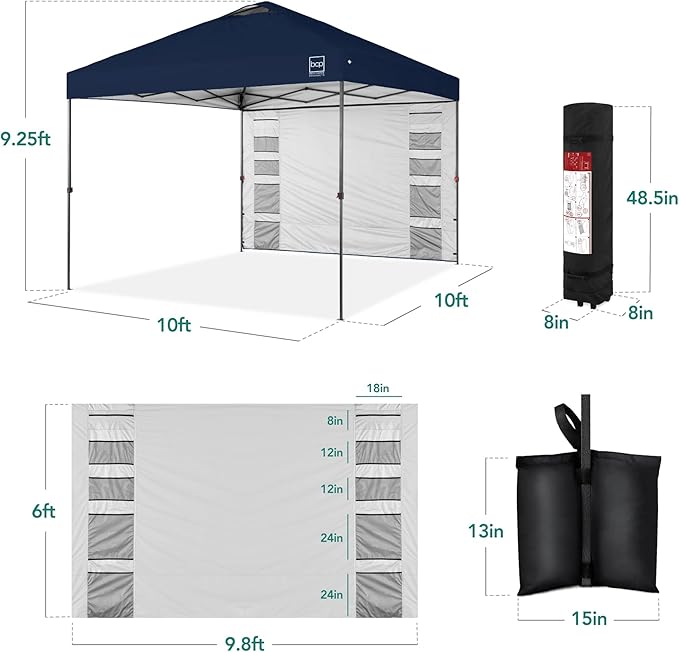 Best Choice Products 10x10ft Easy Pop Up Canopy w/Side Wall, 10 Pockets, Portable Carrying Case, 1-Button Setup, 4 Weight Bags - Navy Blue