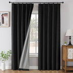 Joydeco Pinch Pleated Curtains - 100% Blackout for Bedroom, Black Linen Curtains 40" W x 96" L, Thermal Insulated 2 Panels Light Blocking Drapes, Back Tabs for Living Room
