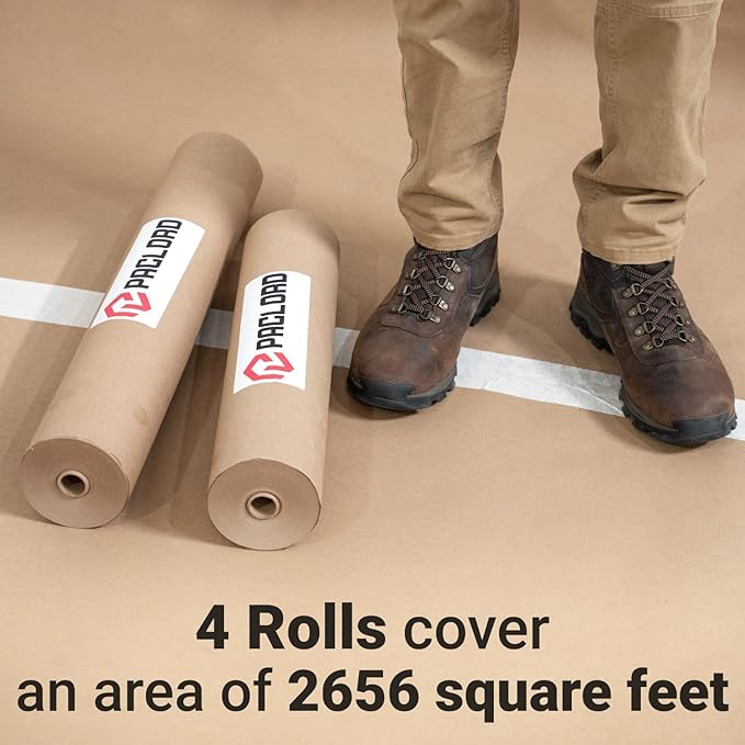48" x 1992" (166’) Brown Rosin Paper Roll (Pack of 4) - Made in USA Thick Heavy-Duty 7 mil Masking Paper for Surface Protection from Paint, Dust, Foot Traffic - Paint Floor Covering