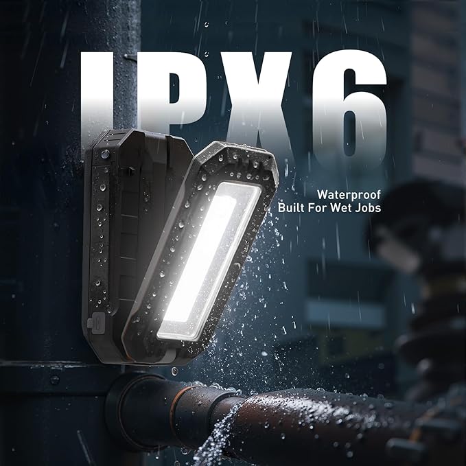 Rechargeable Work Light , 7000mAh LED Work Light with Magnetic Base & Hanging Hook, 1200 Lumens Magnetic Work Light IPX6 Waterproof for Job Site, Garage, Workshop, Emergency and Camping