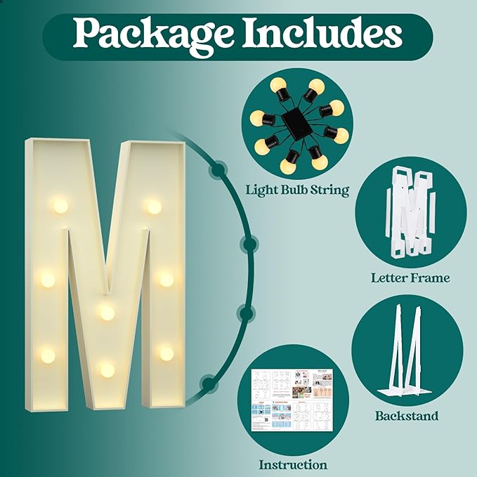 Marquee Letters 3 Feet Tall, 3FT Large Light up Letters M, Big Sign M with Warm White Light for Birthday MOM Wedding Proposal Engagement Graduation Party Backdrop Decorations