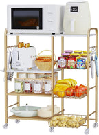 HapiRm Rolling Kitchen Microwave Cart - 4 Tier Microwave Table Stand with Pull-Out Baskets, Coffee Bar Baker's Rack with Wheels Rolling Storage Cart Organizer Shelf for Living Room Office, Balcony