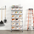 VEVOR 7-Tier Rolling Bin Storage Rack, 18 Organizer Bins, Bin Rack Storage Steel Wire Shelving System with Wheels, Mobile Tool Organizer for Garage, Warehouse, Office, Restaurant, Classroom, Kitchen