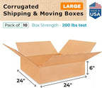 Large Shipping & Moving Boxes 24x24x6 inches (10-Pack) - Extra Strength 200 lb vs Regular - Corrugated Large Shipping Boxes for UPS, FEDEX - Cardboard Packing Box - Shipping Box by IDL Packaging