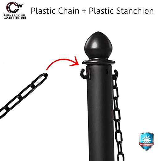 Montour Line Plastic Stanchion Blue 2.5 Inch Diameter with 50 Foot Chain, 6-Pack, Crowd Control Barriers